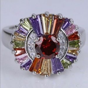 Platinum plated multi colored CZ ring size 9